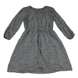 Lucky Brand A-Line Dress Women's Small Gray Print V-Neck Tie Waist Hippie Boho